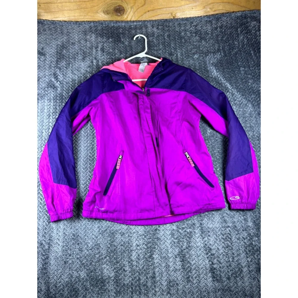 Champion Girls XL 14-16 Windbreaker Jacket Pink Purple Hooded Outdoor Full Zip